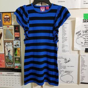 Derek Heart Girl dress Small 7/8 rugby striped ruffle sleeve fabric belt knit